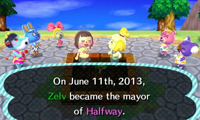 ACNL tree planting: Zelv became mayor of Halfway on June 11th, 2013.