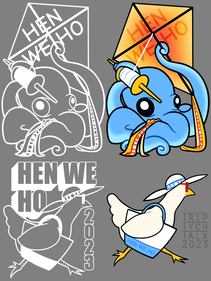 September 2023 - 'hen we ho'<br>designs for koozies and stickers for a family vacation