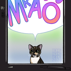 Illustration of a cat meowing loudly on the other side of a glass door.