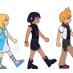 Simple drawing of Namine, Xion, Roxas, and Xemnas in redesigned outfits.