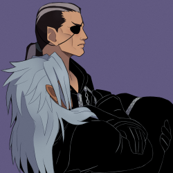 Xigbar lifts Xemnas in his arms.