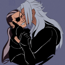 Xigbar and Xemnas and Xemnas and Saix, he kisses their facial scars.