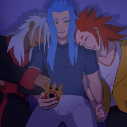 Xemnas, Isa, and Lea in sleepwear, xemakusai.