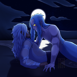 Colored drawing of Xemnas and Saix in mermaid AU.