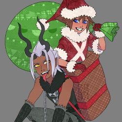 Colored drawing of Sora and Xehanort as Santa- and Krampus-like figures.