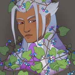 Colored bust of Apprentice Xehanort draped with porcelain berry vine.