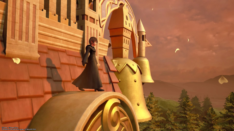 Xion stands on the Twilight Town clocktower.