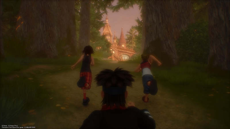 Twilight Town Trio run up the hill to the old mansion.