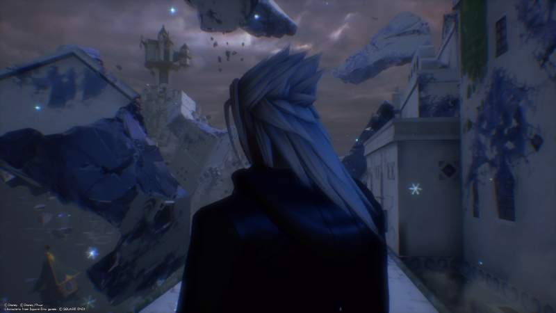 Xehanort faces away from the camera in the ruined Scala ad Caelum