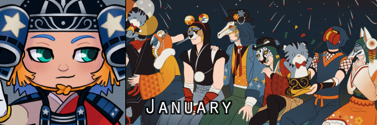 Banner for January chibis and illustration.