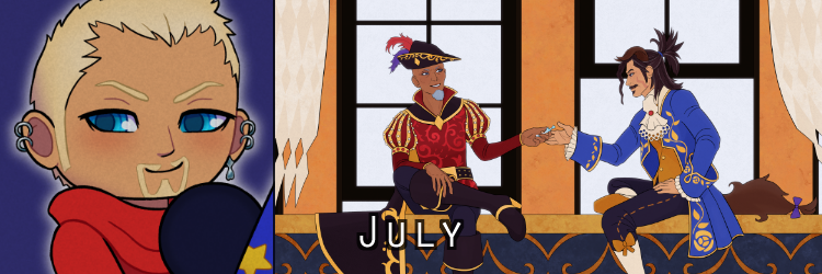 Banner for July chibis and illustration.