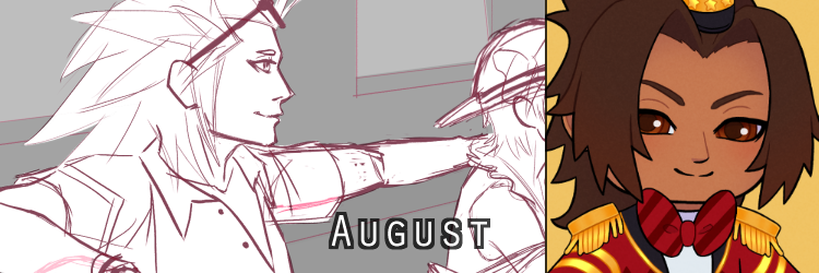 Banner for August chibis and illustration.