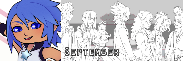 Banner for September chibis and illustration.