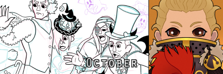 Banner for October chibis and illustration.