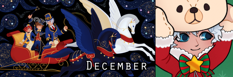Banner for December chibis and illustration.