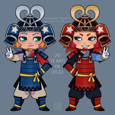 Chibis of Isa and Lea in samurai armor.