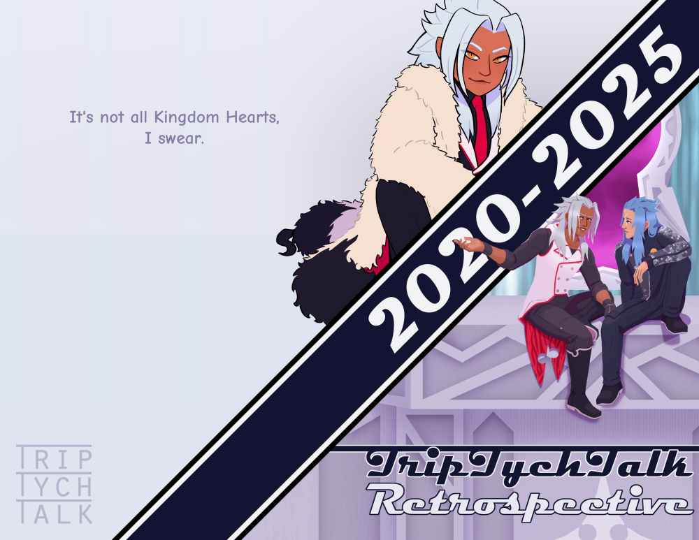 Front and back cover of the retrospective featuring one illustration from 2020 diagonally split with one from 2025.