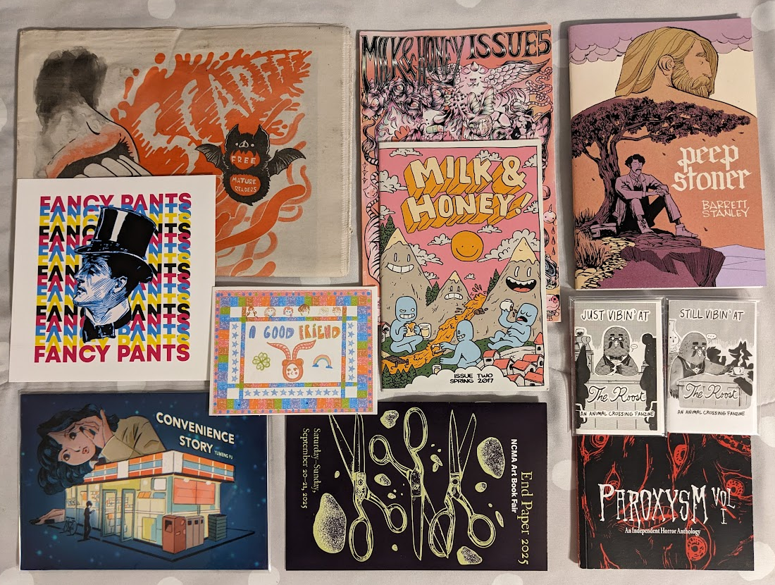 Photo of the items acquired at End Paper 2025.